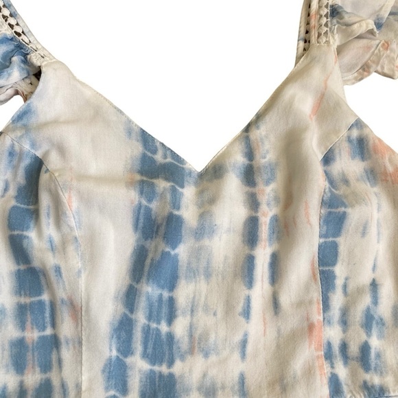 JAPNA Tie Dye Smocked Crochet Maxi Dress Ruffled Cap Sleeves White/Blue/Pink M - Picture 15 of 15